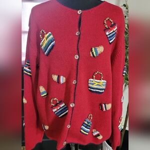 Talbots Vintage Cardigan Sweater Embroidered‎ Handbags Purses Linen Cotton L
